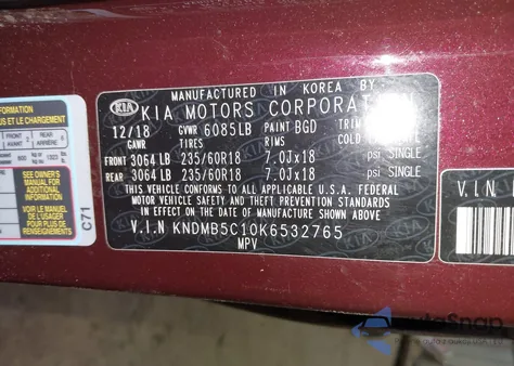 2019 Kia Sedona Ex из США, поврежденный, VIN KNDMB5C10K6532765